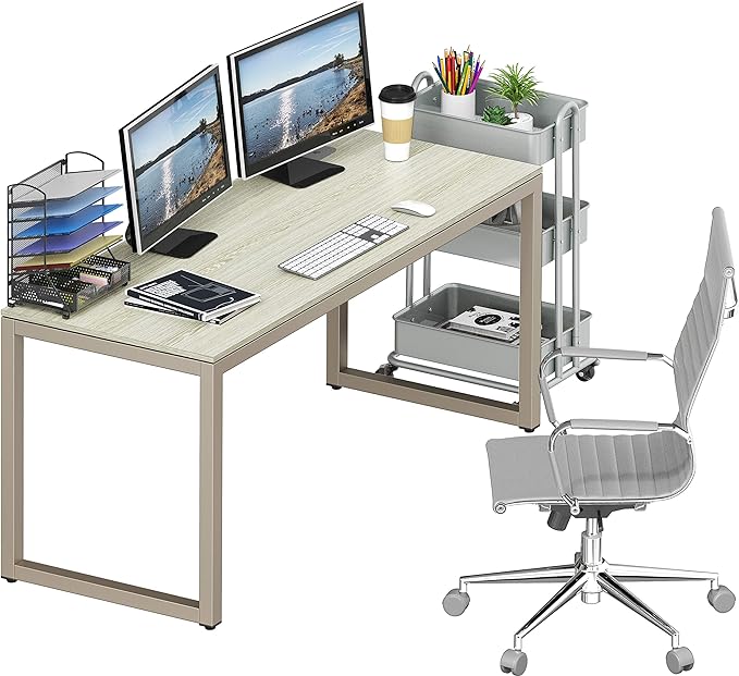 SHW Home Office 55-Inch Large Computer Desk, Maple - LeafyLoom