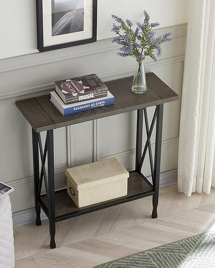 Leick Home 23005 Chisel & Forge Narrow Recliner Side Table with Shelf, Gray/Matte Black - LeafyLoom