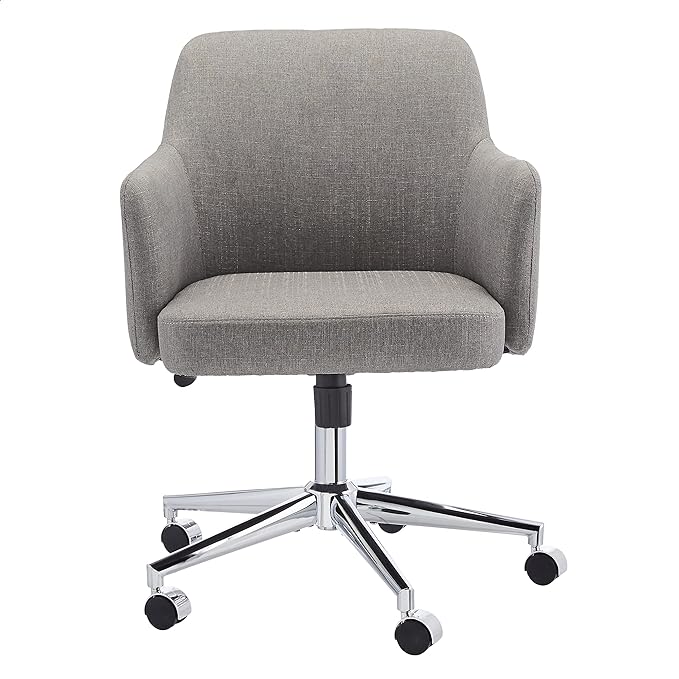 Amazon Basics Upholstered Home Office 360 Degree Swivel Rolling Desk Chair with Arms and Adjustable-Height - Light Gray, 25"D x 23.25"W x 36.25"H - LeafyLoom