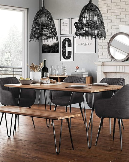 SIMPLIHOME Hunter SOLID MANGO WOOD and Metal 66 Inch Rectangle Industrial Dining Table in Natural, For the Dining Room - LeafyLoom