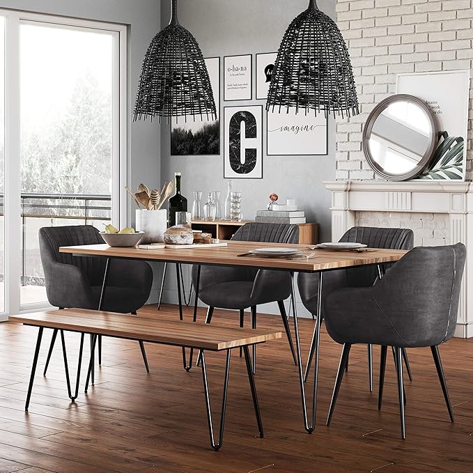 SIMPLIHOME Hunter SOLID MANGO WOOD and Metal 66 Inch Rectangle Industrial Dining Table in Natural, For the Dining Room - LeafyLoom
