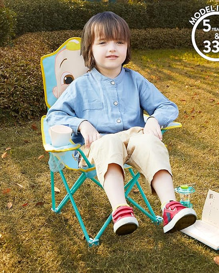 Idea Nuova Kids Indoor-Outdoor Folding Camp Chair with Carry Case, Cocomelon - LeafyLoom