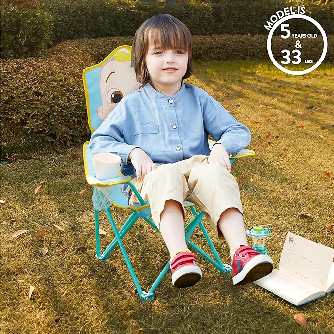 Idea Nuova Kids Indoor-Outdoor Folding Camp Chair with Carry Case, Cocomelon - LeafyLoom