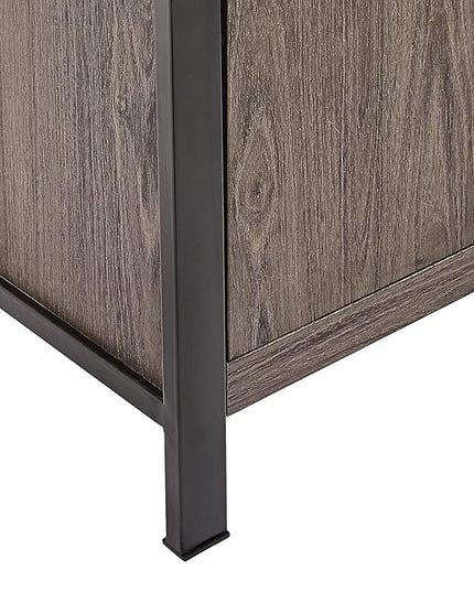 ROCKPOINT Industrial Modern Universal Stand with Doors and Open Shelves Entertainment Center, 60 Inch, Charcoal Grey - LeafyLoom