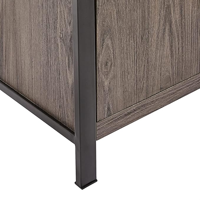 ROCKPOINT Industrial Modern Universal Stand with Doors and Open Shelves Entertainment Center, 60 Inch, Charcoal Grey - LeafyLoom