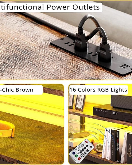 IRONCK TV Stand LED Lights, Entertainment Center with Power Outlet for 55 Inch TV, Industrial TV Console with Media Storage Shelf and 2 Large Drawers,for Bedroom/Living Room, Vintage Brown - LeafyLoom