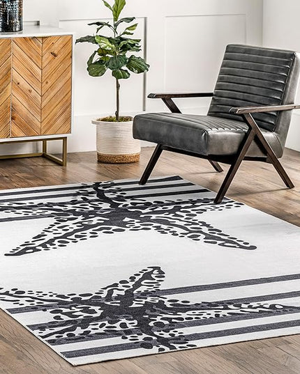 nuLOOM Starfish Machine Washable Ultra Thin Area Rug, 4' x 6', Grey - LeafyLoom