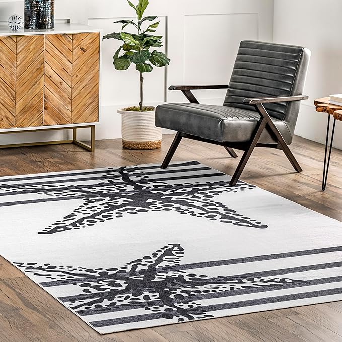 nuLOOM Starfish Machine Washable Ultra Thin Area Rug, 4' x 6', Grey - LeafyLoom
