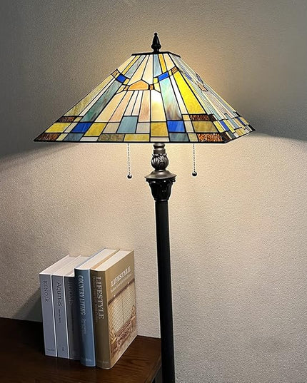 Capulina Tiffany Floor Lamp 2-Light 16X16X63 Inches Green Blue Antique Style Stained Glass Standing Reading Floor Lamp for Living Room Bedroom Home Office - LeafyLoom