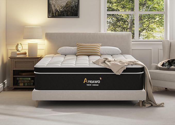 Queen Mattress, 12 Inch Hybrid Mattress Queen Size with Pressure Relief Foam and Pocket Springs, Motion Isolation and Supportive, Breathable Fabric, Queen Size Mattress in a Box, Medium Firm - LeafyLoom