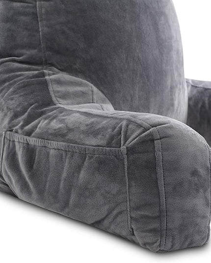 Husband Pillow XXL Cover Only Dark Grey, Cozy Microfiber Bed Rest Pillow Cover with Arms - Array of Colors - Generous Side and Back Pockets for Your Favorite Comfy Reading Pillow - LeafyLoom