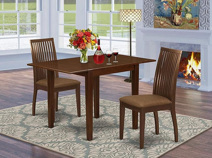 East West Furniture NDIP3-MAH-C Norden 3 Piece Set Contains a Rectangle Dining Room Table with Dropleaf and 2 Linen Fabric Upholstered Chairs, 30x48 Inch, Mahogany - LeafyLoom