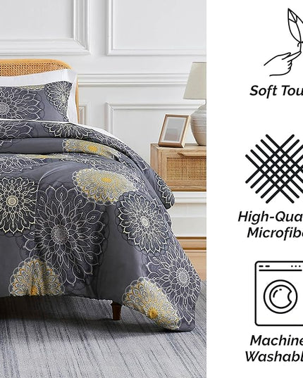 Southshore Fine Living, Inc. Oversized Full/Queen Comforter Bedding Set, Down Alternative Boho Bedspread, Paisley Floral Comforter, Full Size/Queen with 2 Matching Shams, Midnight Floral Black - LeafyLoom