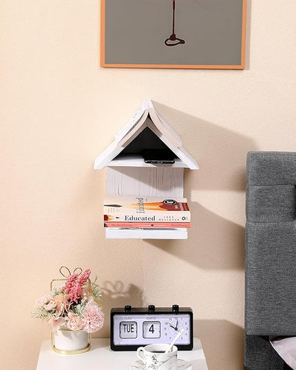Wooden Floating Bedside Bookshel,Desktop Wooden Book Stand, Mini Library Shelf for glasses, Side Table Book Lover Organization Book for Book Lover (White) - LeafyLoom