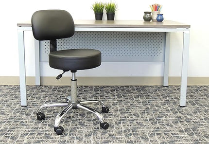 Boss Office Products Be Well Medical Spa Stool with Back in Vinyl, Black - LeafyLoom