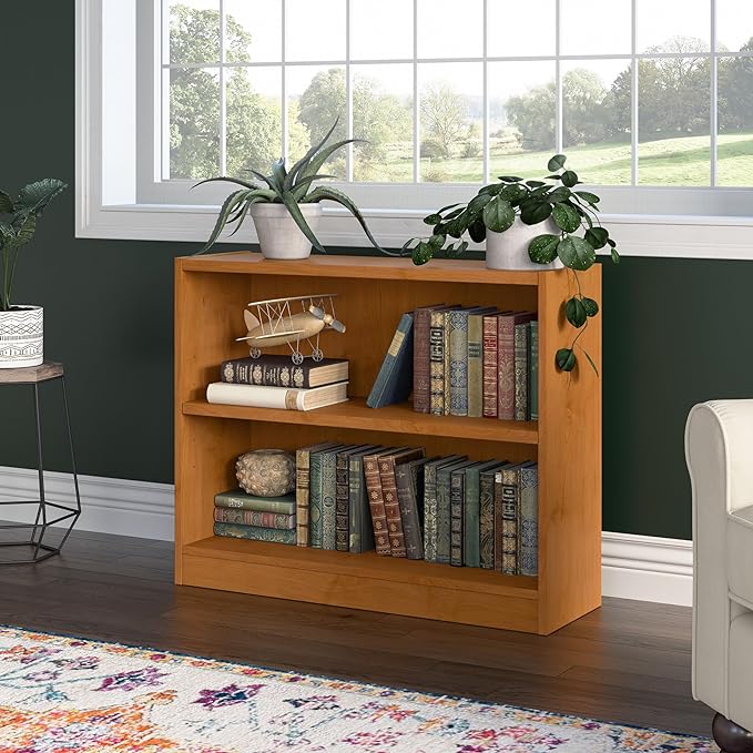 Bush Furniture Universal Small 2 Shelf Bookcase in Natural Cherry - LeafyLoom