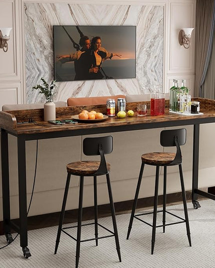 70.8" Standing Desk with Charging Station, Extra Long Desk on Wheels for Standing and Sitting, Sofa Table Behind Couch with Power Outlets and USB Ports, Easy Assembly, Walnut - LeafyLoom