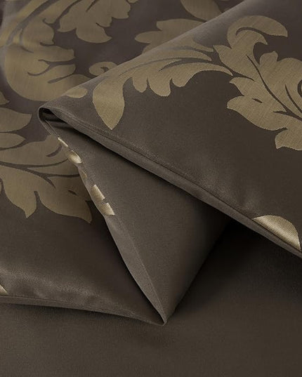 Chezmoi Collection Royale 7-Piece Jacquard Floral Comforter Set, Oversized Queen, Coffee/Gold - LeafyLoom