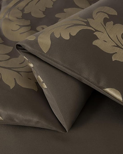 Chezmoi Collection 7-Piece Jacquard Floral Comforter Set (King, Coffee/Gold) - LeafyLoom