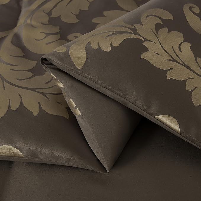 Chezmoi Collection Royale 7-Piece Jacquard Floral Comforter Set, Oversized King, Coffee/Gold - LeafyLoom