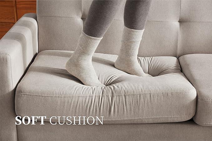 65" Loveseat Sofa, Mid Century Modern Love Seat Couches for Living Room, Comfy Upholstered Sofa Couch for Bedroom(Linen-Light Grey) - LeafyLoom