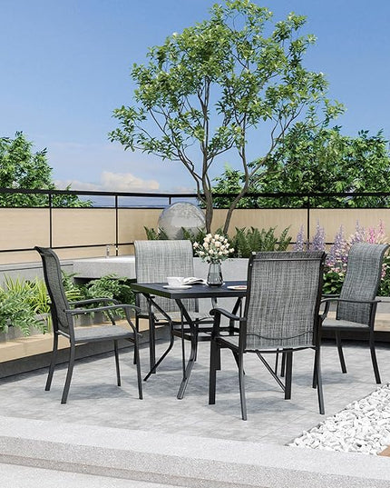 Pamapic 5 Pieces Patio Dining Set, Outdoor Dining Set for Garden Backyard Poolside Deck,Outdoor Table and Chairs Set with 4 Textilene Chairs,Gray - LeafyLoom