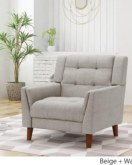 Christopher Knight Home Evelyn Mid Century Modern Fabric Arm Chair, Beige & Walnut - LeafyLoom