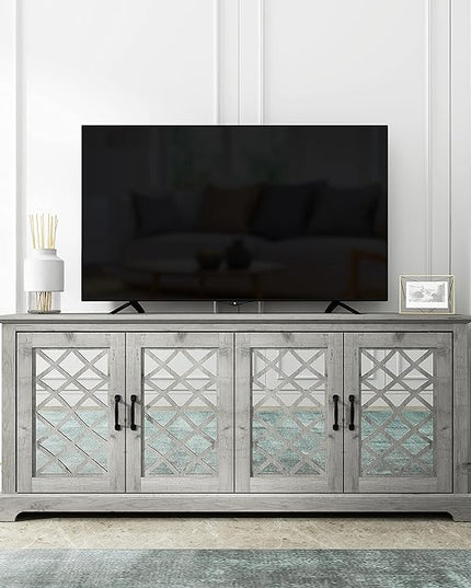 Galano Millicent TV Stand for up to 75 Inch TV, Farmhouse Entertainment Center with Mirror Doors & Storage Shelves, Rustic Media Console Cabinet for Living Room, Mexican Grey - LeafyLoom