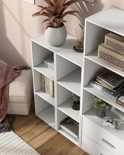 Apexa 3 Cube Storage Organizer Shelves, Stackable Wood Bookcase Fits Cubby Bins for Organization, Dorm Teen Room Decor & Home Office, White - LeafyLoom