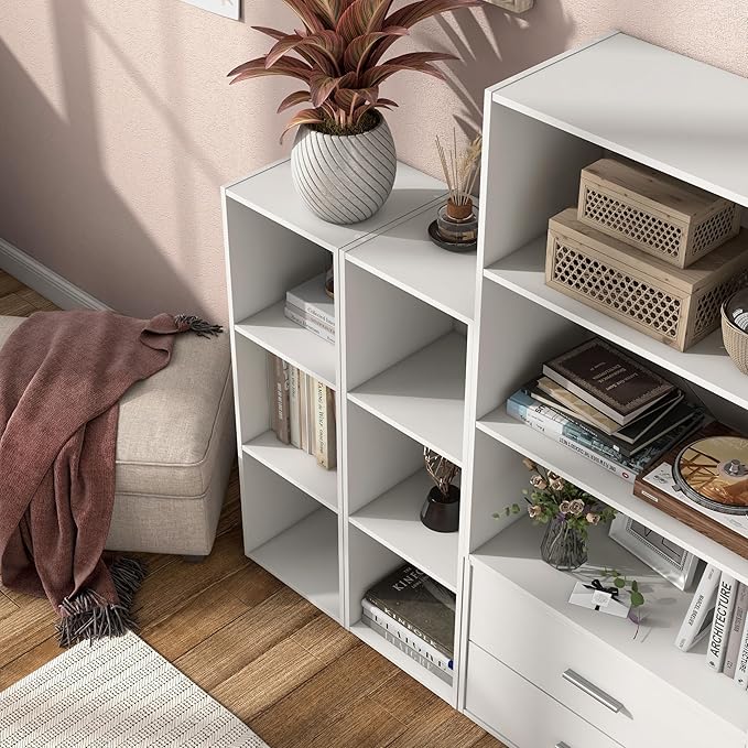 Apexa 3 Cube Storage Organizer Shelves, Stackable Wood Bookcase Fits Cubby Bins for Organization, Dorm Teen Room Decor & Home Office, White - LeafyLoom