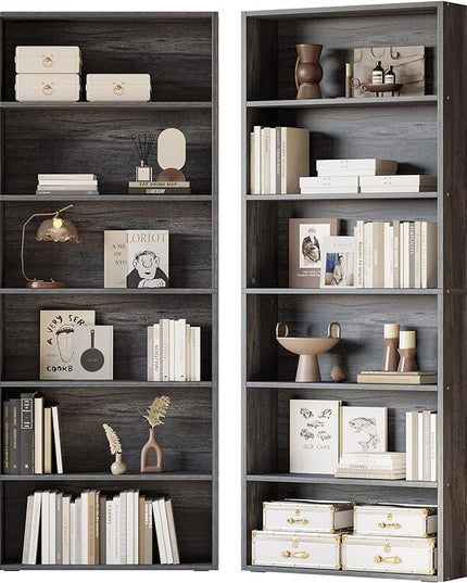 IRONCK Bookshelves and Bookcases Set of 2 Floor Standing 6 Tier Display Storage Shelves 70in Tall Bookcase Home Decor Furniture for Home Office, Living Room, Bed Room - LeafyLoom