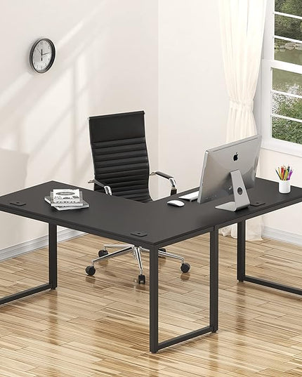 SHW Artwork L-Shaped Desk, 24" Deep - Black - LeafyLoom