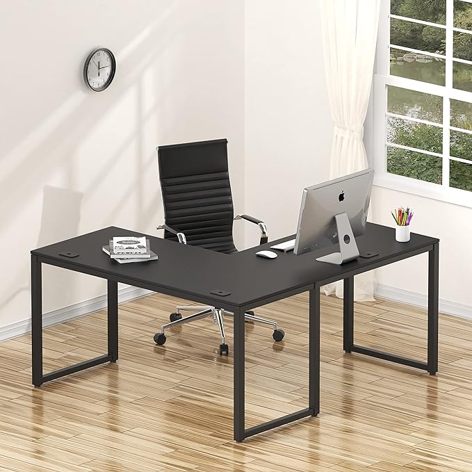 SHW Artwork L-Shaped Desk, 24" Deep - Black - LeafyLoom