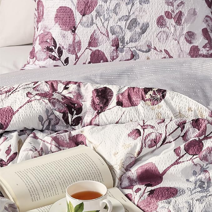 Codi Floral Twin Comforter Set for Teen Girls, Spring Lavender Bedding Sets with Soft Seersucker 2pcs - 1 Flower Comforters and 1 Pillows Case, Lilac Purple - LeafyLoom