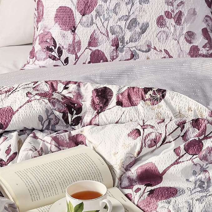 Codi Floral Twin Comforter Set for Teen Girls, Spring Lavender Bedding Sets with Soft Seersucker 2pcs - 1 Flower Comforters and 1 Pillows Case, Lilac Purple - LeafyLoom