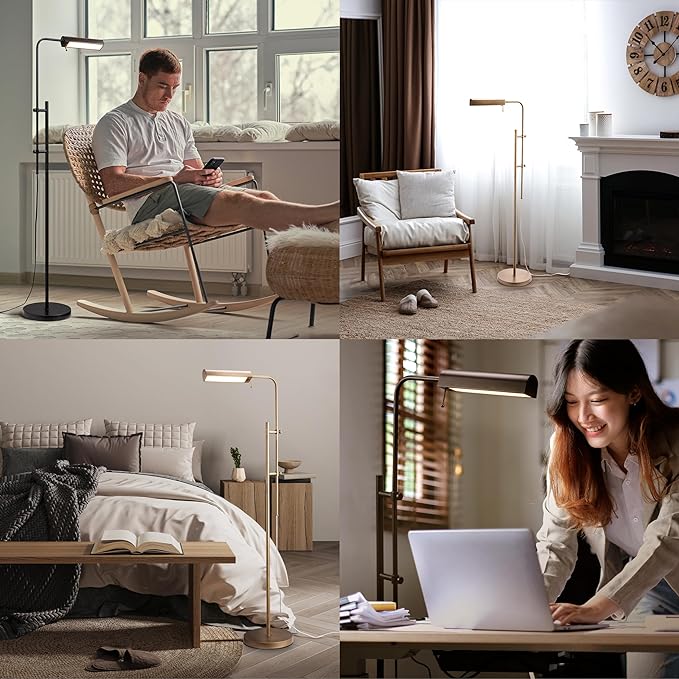 O'Bright Cedric Adjustable Pharmacy Floor Lamp - Industrial Design for Reading, Crafting, Work - 10W LED, Height 45-61 inches - Ideal for Living Room, Bedside, Office - Antique Brass - LeafyLoom