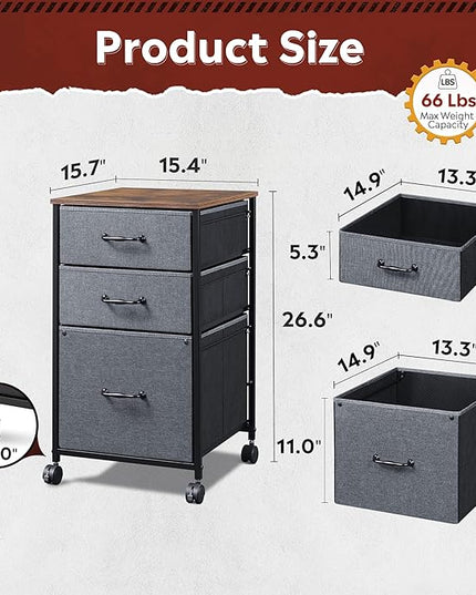 DEVAISE Mobile File Cabinet, Rolling Printer Stand with 3 Drawers, Fabric Vertical Filing Cabinet fits A4 or Letter Size for Home Office, Rustic Brown - LeafyLoom