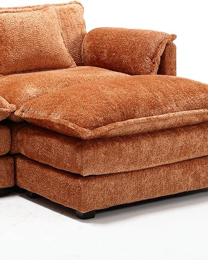 5 Seater L Shaped Convertible Modular Sectional Sofa with Reversible Chaise, Minimalist Oversized Sleeper Corner Couch,Chenille Upholstered Leisure Sofá for Living Room Office, Orange 112.2" - LeafyLoom