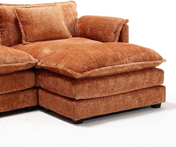 5 Seater L Shaped Convertible Modular Sectional Sofa with Reversible Chaise, Minimalist Oversized Sleeper Corner Couch,Chenille Upholstered Leisure Sofá for Living Room Office, Orange 112.2" - LeafyLoom