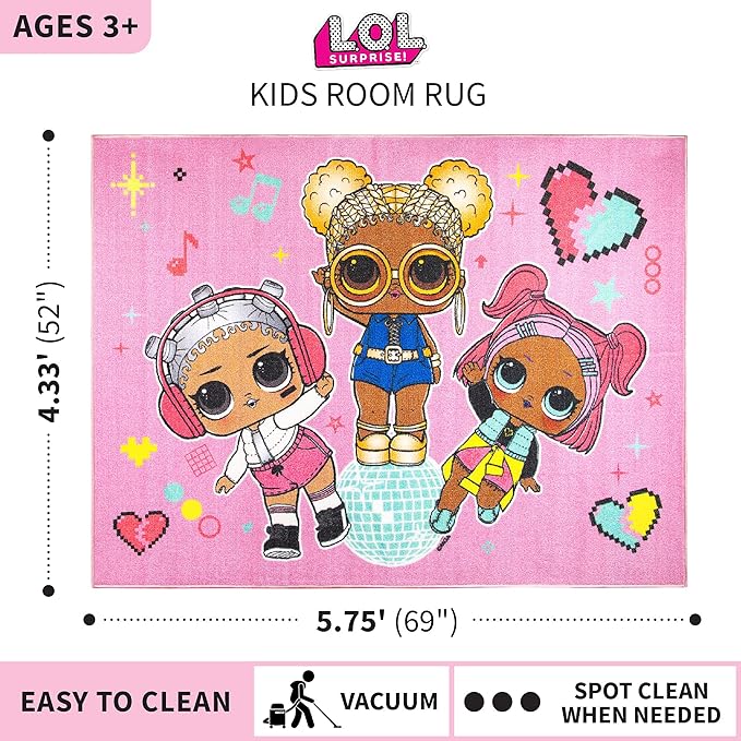Franco Kids Room Non Slip Area Rug, 69 in x 52 in, LOL Surprise - LeafyLoom