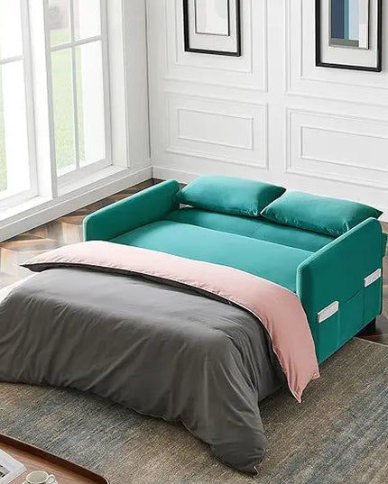 57.1" Convertible Sofa Bed, 3 in 1 Multi-Functional Lounge Chair Sleeper Loveseat , Pull Out Couch Guest Bed Futon Sofabed Sofacama with Adjustable Backrest and Side Pockets for Living Room Office - LeafyLoom