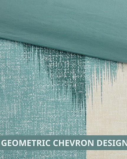 INK+IVY Queen Size Comforter Set, Cozy Cotton Comforter, All Season, Lightweight Comforter Queen Bed Set with 2 Matching Shams, Modern Cabin Lodge Ikat Chevron Design, Aqua Full/Queen 3 Piece - LeafyLoom