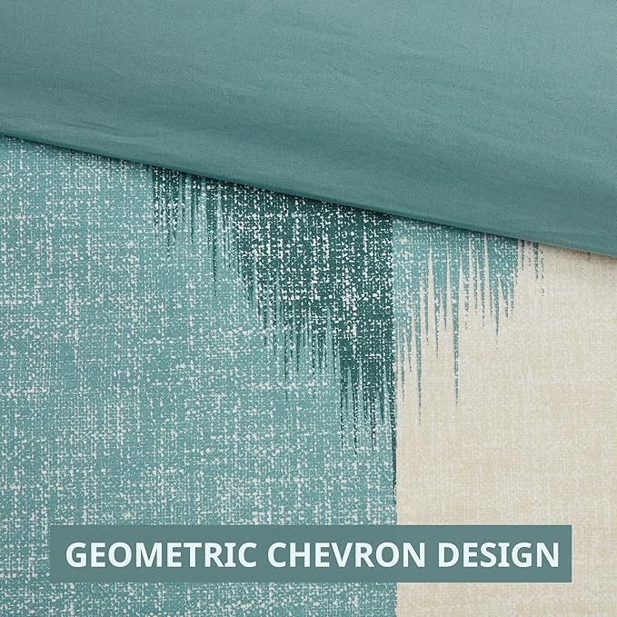 INK+IVY Queen Size Comforter Set, Cozy Cotton Comforter, All Season, Lightweight Comforter Queen Bed Set with 2 Matching Shams, Modern Cabin Lodge Ikat Chevron Design, Aqua Full/Queen 3 Piece - LeafyLoom
