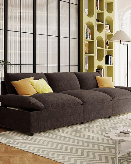 119.5'' 3 Seater Modern Sectional Sofa with 2 Built-in Storage Units on Armrest, Large Seating Depth Design Upholstered Couch Set for Living Room, Office, Apartment, Gray, 119.5 Inch - LeafyLoom