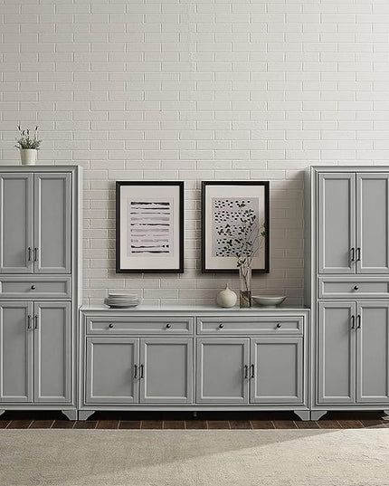 Crosley Furniture Tara 3-Piece Sideboard and Pantry Set, Distressed Gray - LeafyLoom
