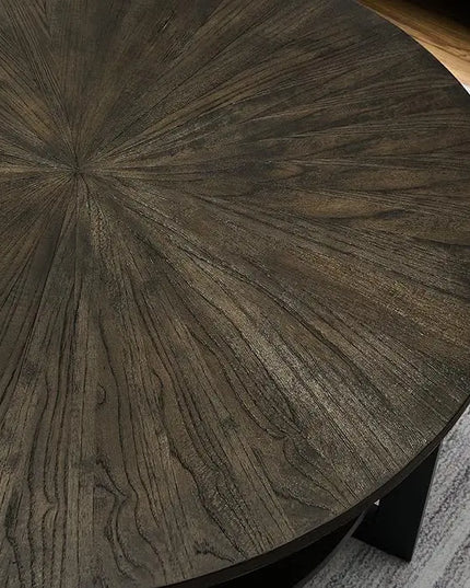 MODERION Round Coffee Table with Storage Shelf, Farmhouse Living Room Cocktail Table with Black Metal Legs, Circular Solid Wood Center Tea/ Sofa Table, 35.3''Dx17.8''H, Brushed Black KFZ1338BK - LeafyLoom
