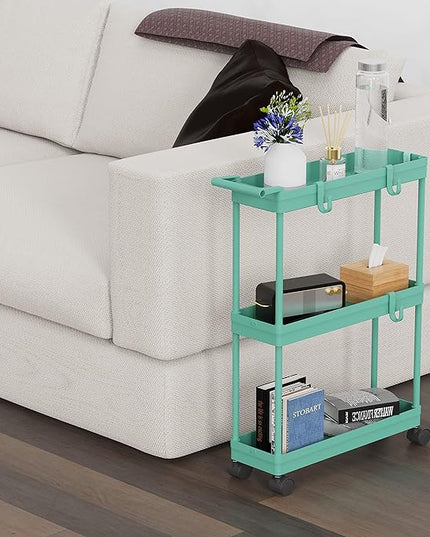 Simple Houseware Kitchen Cart Storage 3-Tier Slim/Super Narrow Shelves with Handle, 26.5'' Height/5.5'' Width for Narrow Place, Turquoise - LeafyLoom