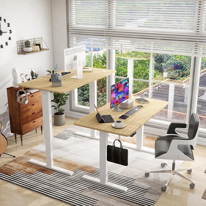 63 x 24 Inches Standing Desk Adjustable Height with Splice Board- Stand Up Desk, Electric Standing Desk, Sit to Stand Desk for Home & Office Computer Desk - LeafyLoom