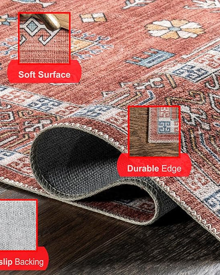 nuLOOM Tama Circle Medallion Machine Washable Ultra Thin Area Rug, 4x6, Red - LeafyLoom