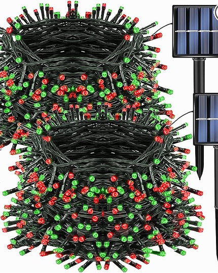 Dazzle Bright 2 Pack Total 132FT 400LED Red and Green Christmas Solar String Outdoor Lights, Solar Powered with 8 Modes Waterproof Fairy Lights for Bedroom Patio Garden Tree Party Yard Decoration DazzleBright